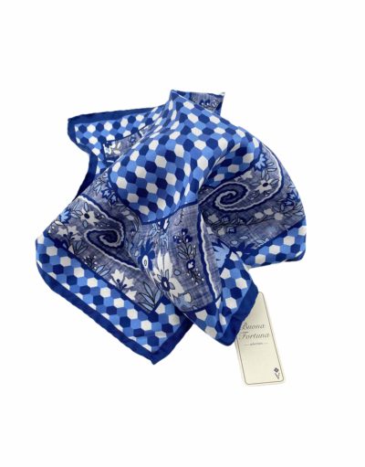 pochettes seda buona fortuna panuelos exclusivos comprar online moda italiana panuelo estampado azul gris hexagonos shop