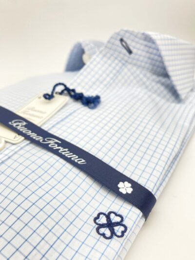 comprar camisa exclusiva hombre vestir ceremonia sport algodon cuadro ventana azul celeste detalle