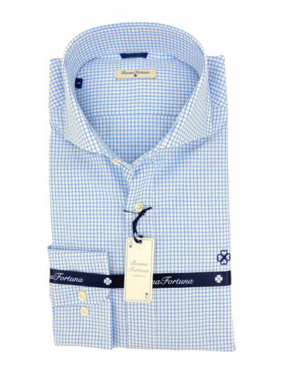 comprar camisa exclusiva cuadros azul celeste twill cuello italiano cutaway otoño invierno shop
