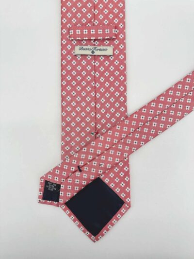 tienda online ropa hombre exclusiva corbatas ceremonia seda jaquard rojo salmon treboles blancos detalle