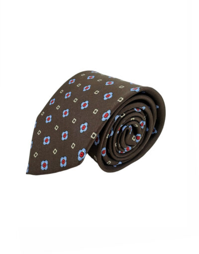 tienda online ropa hombre exclusiva corbatas ceremonia seda twill marron dibujo corbatero celeste y rojo shop