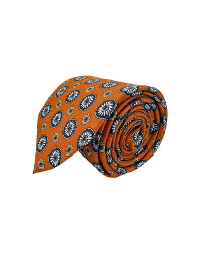 tienda online ropa hombre exclusiva corbatas ceremonia seda twill naranja circulos azules margaritas shop