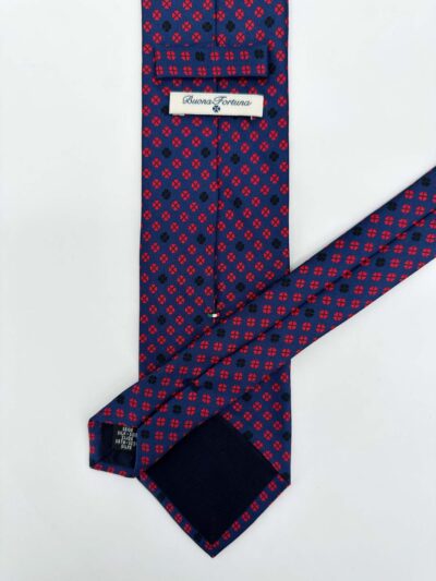 tienda online ropa hombre exclusiva corbatas ceremonia twill seda azul marino treboles buonafortuna burdeos detalle