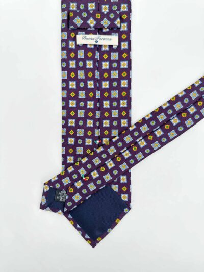 tienda online ropa hombre exclusiva corbatas ceremonia twill seda burgundi cuadros oro celeste detalle