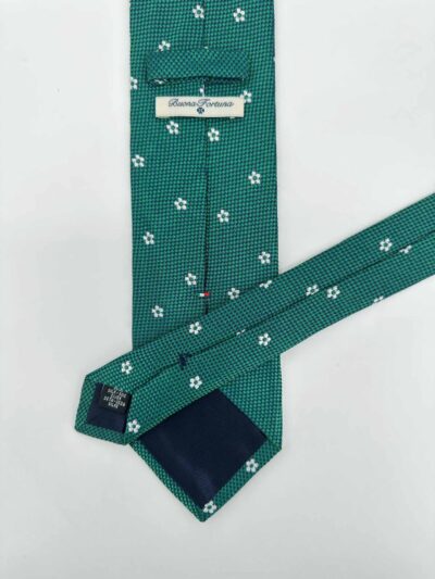 tienda online ropa hombre exclusiva corbatas ceremonia seda jacquard micro dibujo verde y azul margaritas blancas detalle