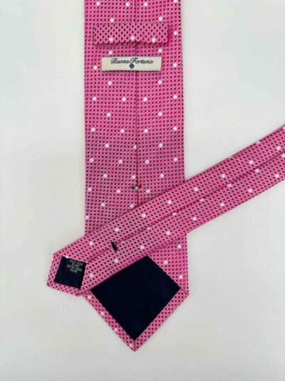 tienda online ropa hombre exclusiva corbatas ceremonia seda jacquard rosa micro cuadros blancos detalle