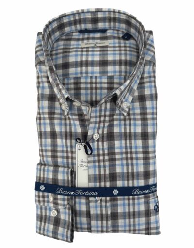 comprar camisa online tienda buona fortuna hombre invierno cuadros algodon vielha marron azul exclusivo