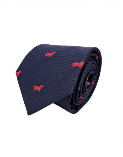 venta online corbata exclusiva jacquard tejida ceremonia marino dibujos perros teckel rojos shop