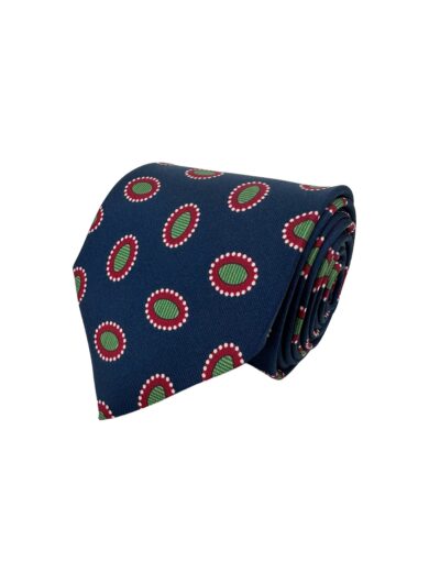 venta online corbata exclusiva twill estampada ceremonia marino dibujo ovalos verdes rojos shop