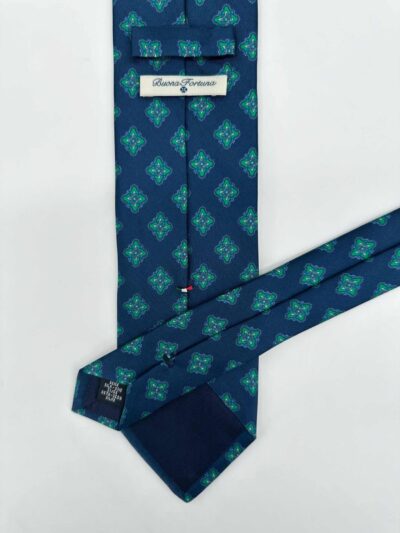 venta online corbata exclusiva twill estampada ceremonia marino dibujo rombos verdes detalle