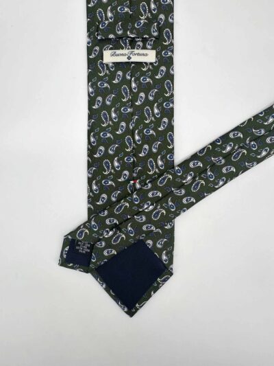 venta online corbata exclusiva twill estampada ceremonia verde dibujos amebas blancas azules detalle