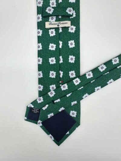 venta online corbata exclusiva twill estampada ceremonia verde dibujos blancos detalle
