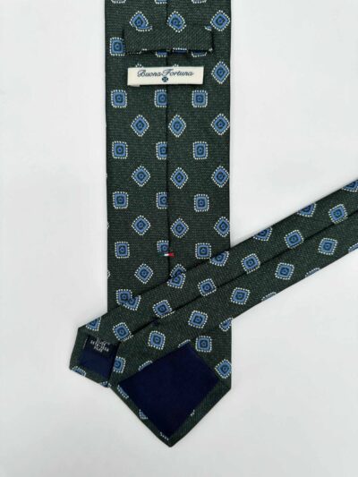 venta online corbata exclusiva twill estampada ceremonia verde oliva dibujo celeste blanco detalle