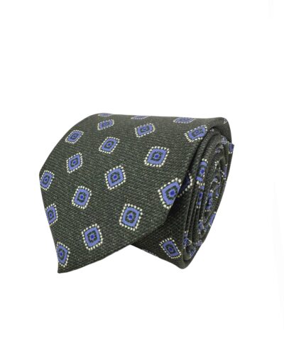 venta online corbata exclusiva twill estampada ceremonia verde oliva dibujo celeste blnaco shop