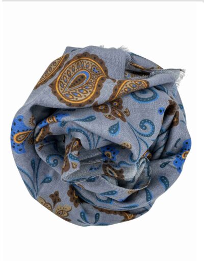 venta-online-pashmina-exclusiva-lana-extrafina-estampada-invierno-azul-añil-claro-dibujos-amebas-marrones-oro-shop