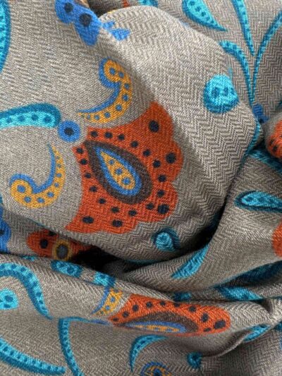 venta online pashmina exclusiva lana extrafina estampada invierno beig dibujos cashmere tejas turquesas detalle