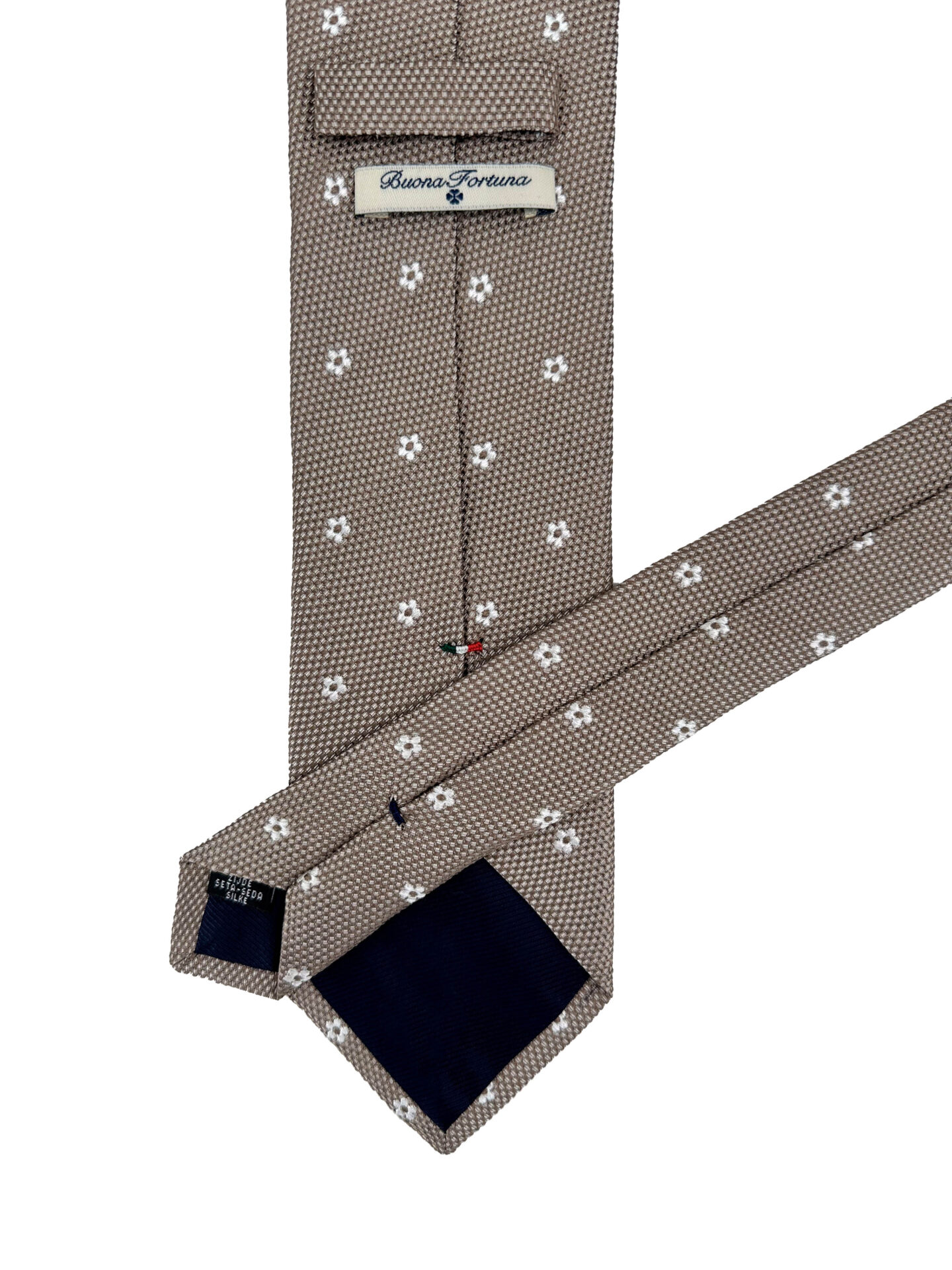 Corbata Tejida Jacquard Beige Flores en Crudo