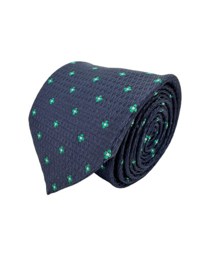 Corbata Tejida Azul Marino con Motivos Verdes y Blancos