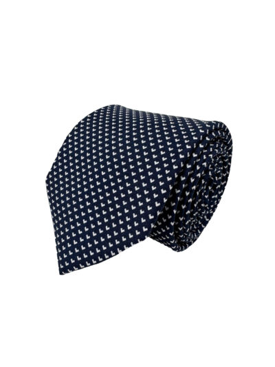 Corbata Estampada Twill Azul Marino con Corazones Blancos