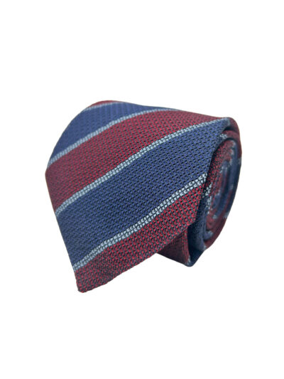 Corbata Tejida Garza Rayas Azules y Burdeos