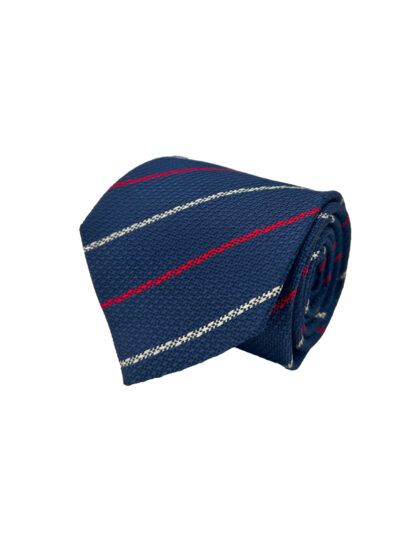 Corbata Jacquar Azul Marino Rayas Rojas y Blancas
