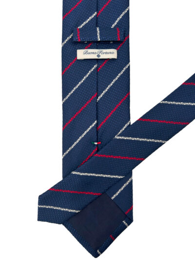 Corbata Jacquar Azul Marino Rayas Rojas y Blancas