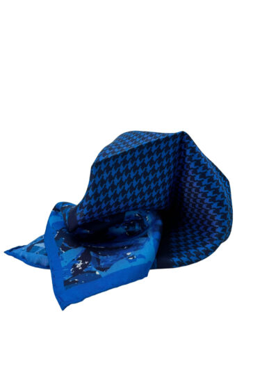 Pochette pata de gallo y flores en azules